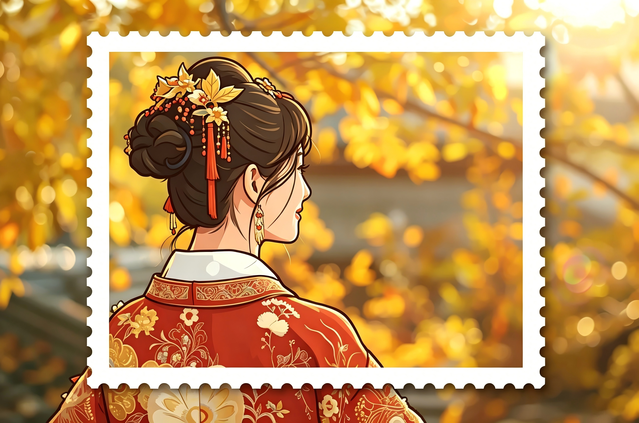 Postage stamp effect: composite mode with stamp-style subject on real photographic background
