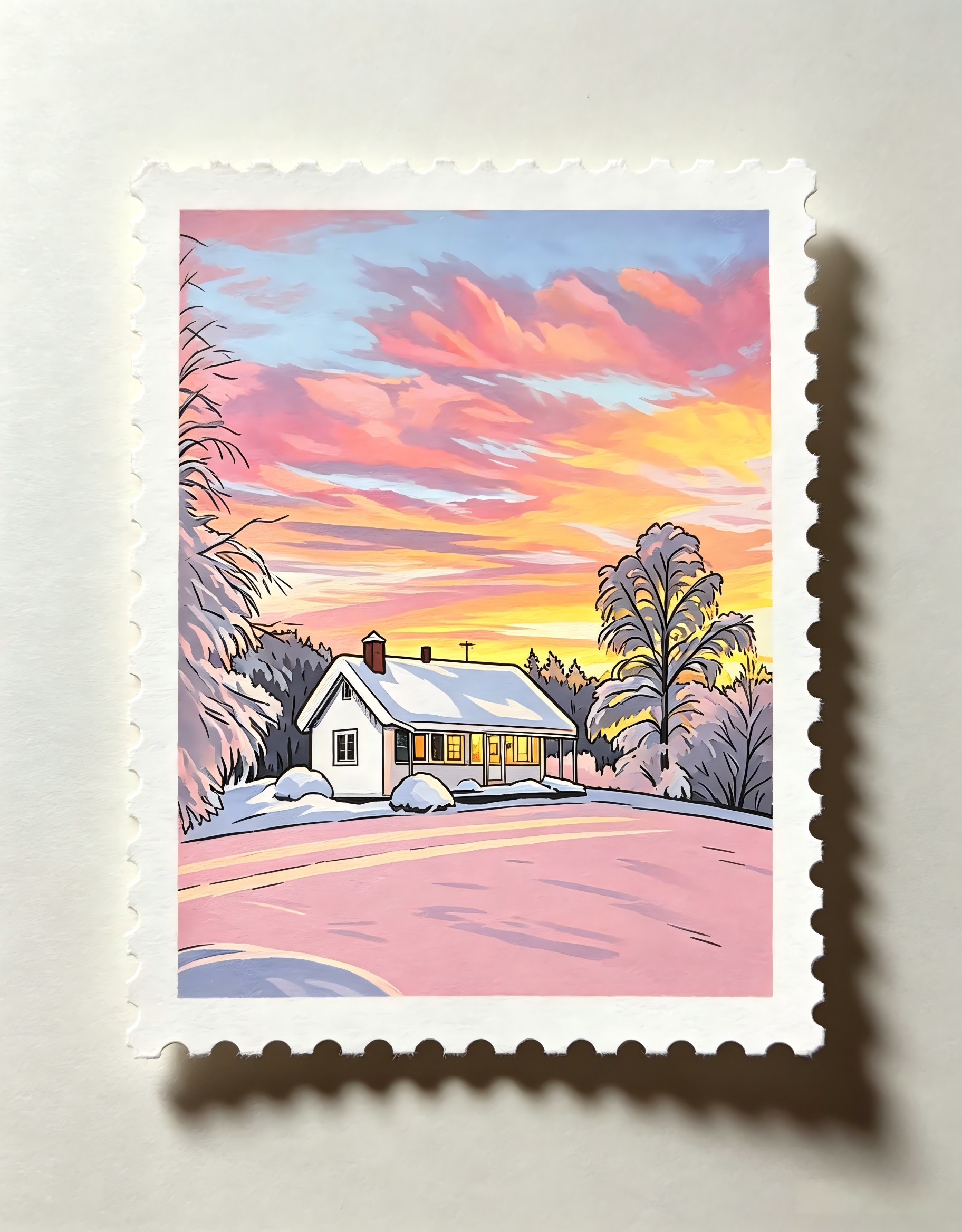 Postage stamp effect: full-stamp illustration of a portrait with vintage serrated border