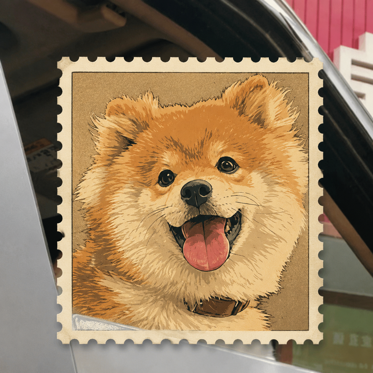 Postage stamp effect sample: couple portrait in full stamp illustration mode
