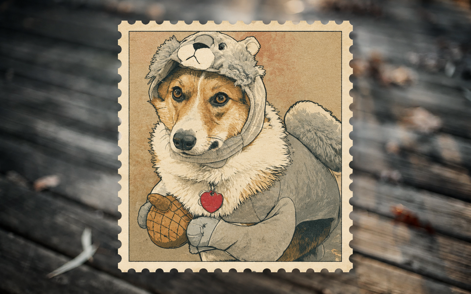 Postage stamp effect sample: botanical flower stamp with vintage engraving style