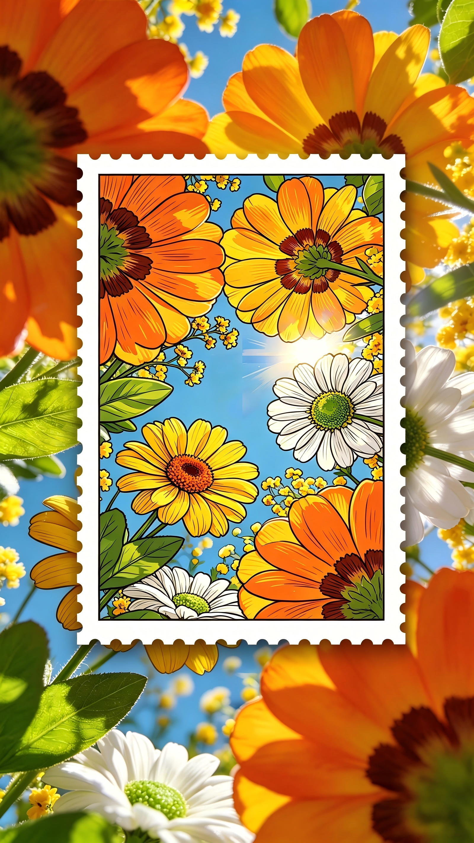 Postage stamp effect sample — vintage stamp illustration with serrated perforated border